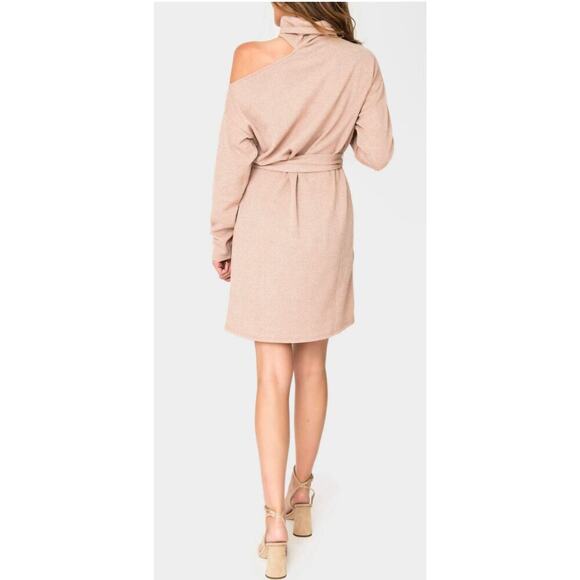 Gibsonlook mock Neck Ribbed One Shoulder Cut Out Knit sweater Dress Nude Blush S - Picture 3 of 7